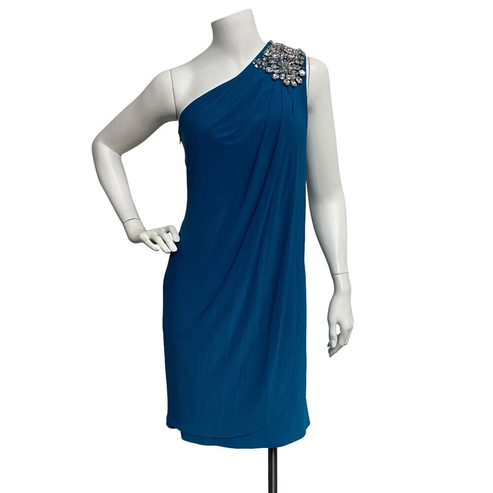 Cache Women's Blue one shoulder crystal Size 0 Evening Casual Mini Formal Dress - Picture 2 of 9